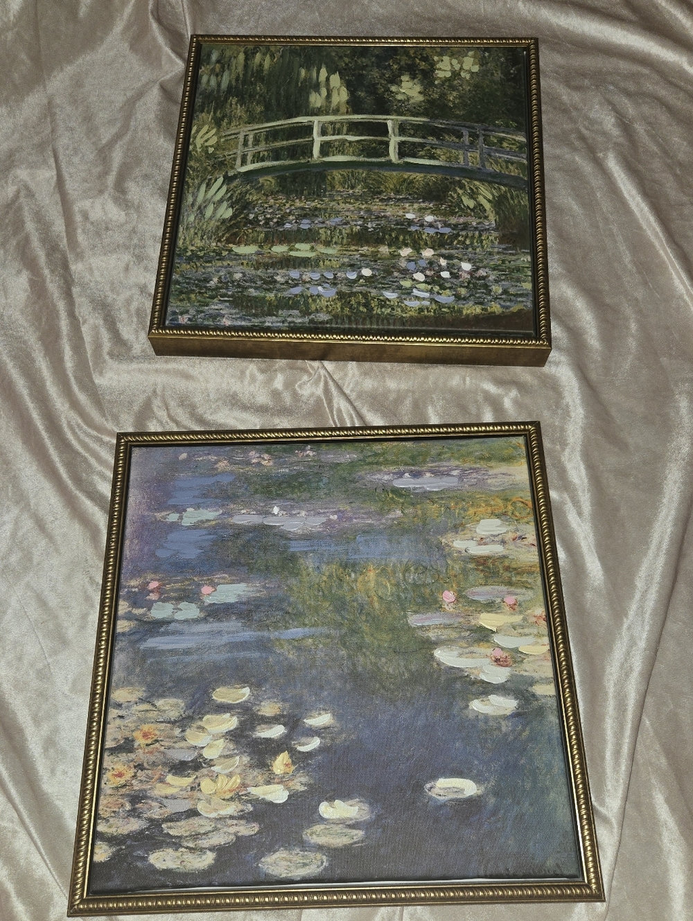 Set of 2 Framed Water Lilies Prints - Impressionist Style